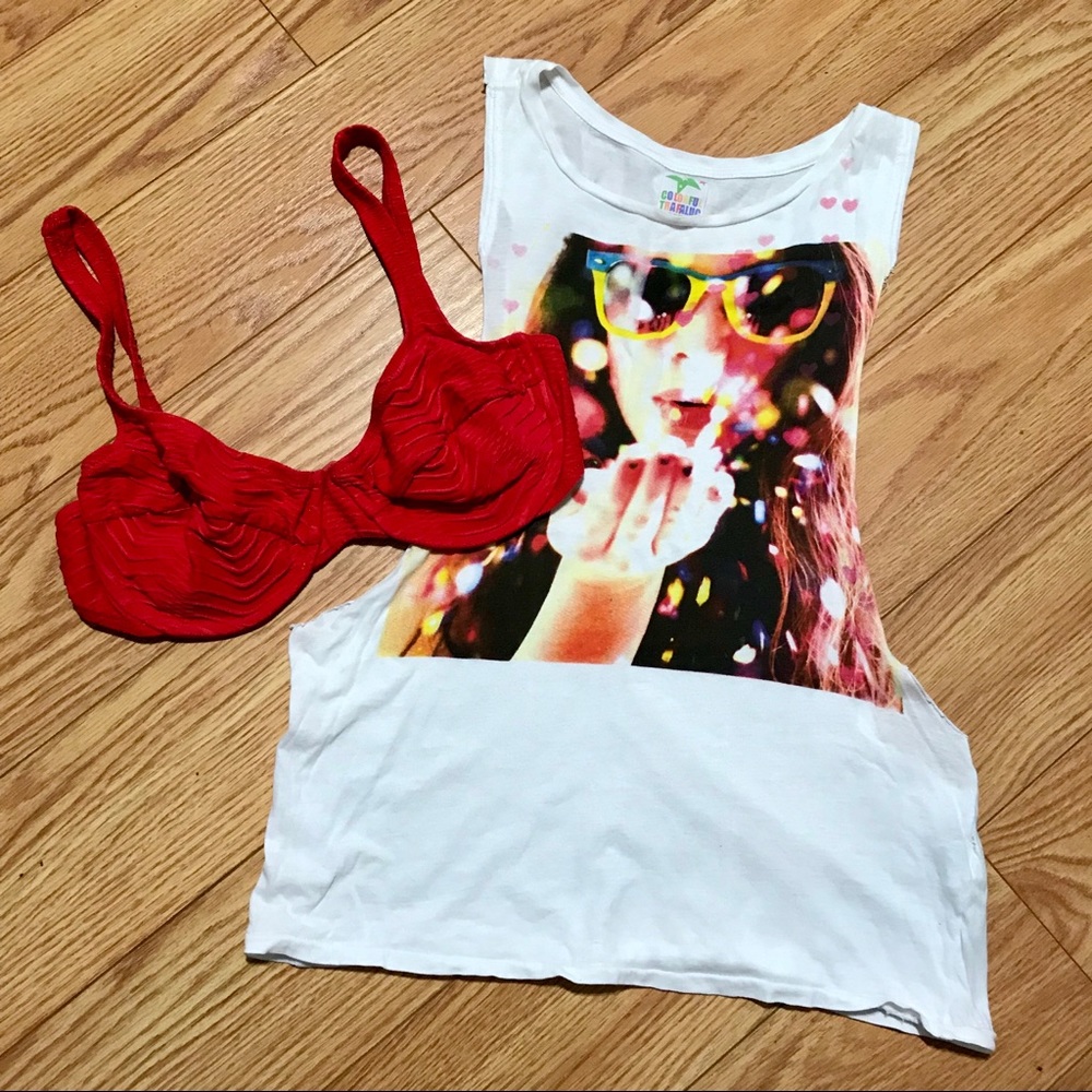 Zara Colorful Trafaluc Graphic Muscle Tee/Tank  Sm